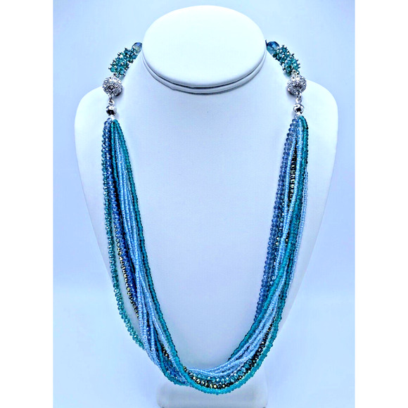 Beaded Necklace Bracelet Set Blue Magnetic Clasps Interchangeable 6 in 1 Pretty - Picture 6 of 14